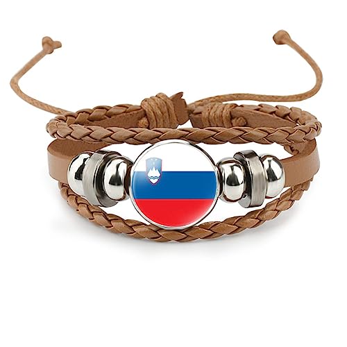 GONMFKM Modisches Armband Mit Slowenischer Flagge – Handgefertigter Vintage-Charm Aus Mehrschichtigem Geflochtenem Leder Mit Surf-Manschette, Für Herren Und Damen, Armband, Schmuck, Accessoires, Ges von GONMFKM