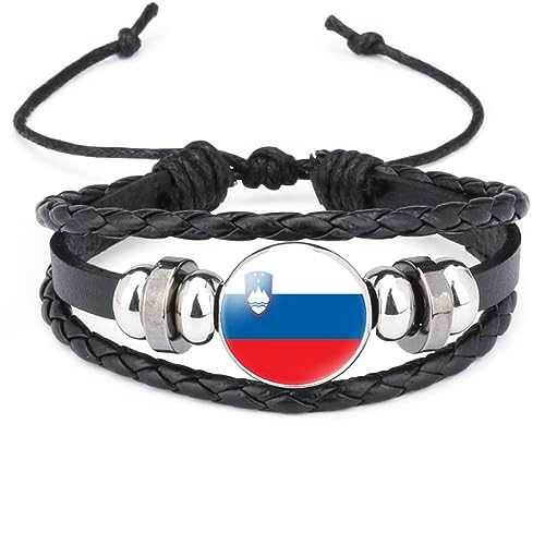 GONMFKM Modisches Armband Mit Slowenischer Flagge – Handgefertigter Vintage-Charm Aus Mehrschichtigem Geflochtenem Leder Mit Surf-Manschette, Für Herren Und Damen, Armband, Schmuck, Accessoires, Ges von GONMFKM