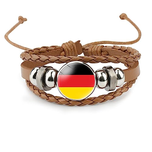 GONMFKM Modisches Deutschland-Flaggen-Armband – Europäisches Flaggenmuster, Glas-Anhänger, Leder, Mehrschichtig, Gewebt, Verstellbarer Armreif, Beliebter Patriotischer Schmuck Für Damen Und Herren, von GONMFKM