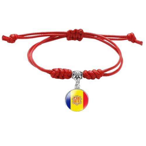 GONMFKM Modisches Geflochtenes Armband Mit Andorra Flagge Verstellbares Mehrlagiges Armband Mit Abzeichen Anhänger, Gewebter Roter Manschettenarmreif, Trend Für Männer Und Frauen, Patriotischer Schm von GONMFKM