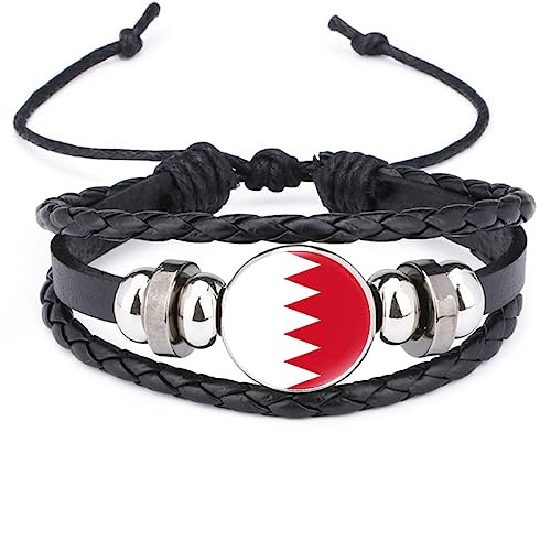 GONMFKM Modisches Geflochtenes Armband Mit Bahrain Flagge Neuartiger Verstellbarer Armreif Aus Leder Für Herren Und Damen, Gewebtes Manschettenarmband, Schickes, Rundes Abzeichen, Patriotischer Schm von GONMFKM