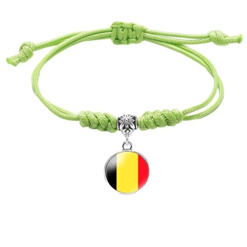 GONMFKM Modisches Geflochtenes Armband Mit Belgien Flagge Neuheit, Verstellbarer Punk Anhänger, Armband Mit Grünem Seil, Gewebter Armreif, Charme Für Männer Und Frauen, Patriotischer Schmuck, Klassi von GONMFKM