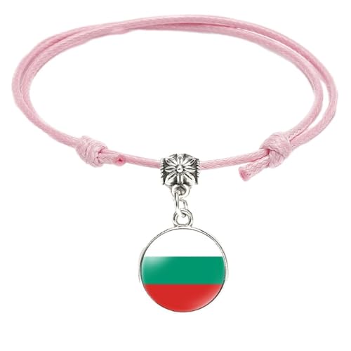 GONMFKM Modisches Geflochtenes Armband Mit Bulgarien Flagge Verstellbarer Rosa Seilknoten, Gewebter Armreif Für Männer Und Frauen, Runder Edelstein Anhänger, Armbänder, Charm Neuheit, Patriotischer von GONMFKM