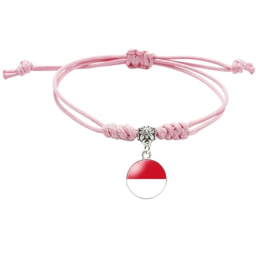 GONMFKM Modisches Geflochtenes Armband Mit Monaco Flagge Rosa Seil Geschichtet, Gewebter Armreif Für Männer Und Frauen, Runder Abzeichen Anhänger, Armbänder, Verstellbar, Charm Neuheit, Patriotische von GONMFKM