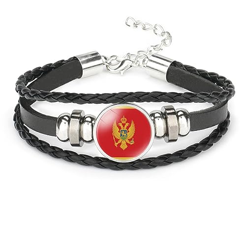 GONMFKM Modisches Geflochtenes Armband Mit Montenegro Flagge Verstellbare Kette, Punk Armband Für Herren Und Damen, Neuartiger Gewebter Manschettenarmreif Aus Leder, Charm, Patriotisches Abzeichen, von GONMFKM