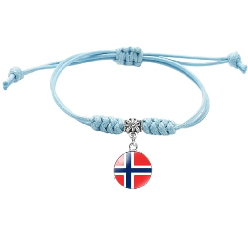 GONMFKM Modisches Geflochtenes Armband Mit Norwegen Flagge Neuheit, Verstellbarer Punk Anhänger, Armband, Blaues Seil, Gewebter Armreif, Charme Für Männer Und Frauen, Patriotischer Schmuck, Klassisc von GONMFKM