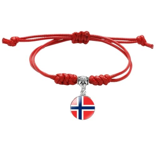 GONMFKM Modisches Geflochtenes Armband Mit Norwegen Flagge Neuheit, Verstellbarer Punk Anhänger, Armband, Rotes Seil, Gewebter Armreif, Charme Für Männer Und Frauen, Patriotischer Schmuck, Klassisch von GONMFKM