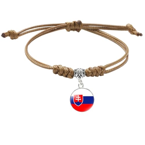 GONMFKM Modisches Geflochtenes Armband Mit Slowakei Flagge Neuheit, Verstellbarer Brauner Gewebter Armreif Für Herren Und Damen, Edelstein Abzeichen Anhänger, Armband, Charm, Schicker Patriotischer von GONMFKM