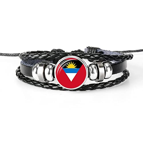 GONMFKM Modisches Geflochtenes Lederarmband Mit Antigua Und Barbu Flagge Verstellbares Modisches Gewebtes Armband Für Herren Und Damen, Runder Armreif Mit Abzeichen, Charm, Patriotischer Schmuck, Ne von GONMFKM