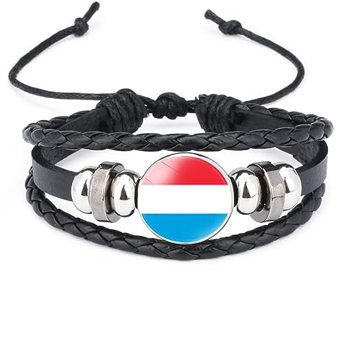 GONMFKM Modisches Geflochtenes Lederarmband Mit Luxemburger Flagge Verstellbares Modisches Gewebtes Armband Für Herren Und Damen, Runder Armreif Mit Abzeichen, Patriotischer Vintage Schmuck, Charm, von GONMFKM