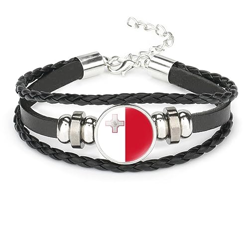 GONMFKM Modisches Geflochtenes Lederarmband Mit Malta Flagge Verstellbare Kette, Punk Armband Für Herren Und Damen, Abzeichen, Gewebter Armreif, Patriotischer Vintage Schmuck, Charm Neuheitsaccessoi von GONMFKM