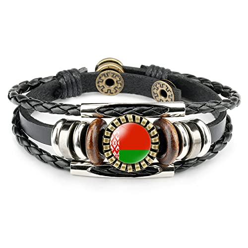 GONMFKM Modisches Gewebtes Armband Mit Belarus Flagge Verstellbarer Knopf, Geflochtene Armreifen Aus Leder, Time Gem Abzeichen, Punk Armband, Souvenir, Charme, Neuheit, Patriotischer Schmuck, Access von GONMFKM