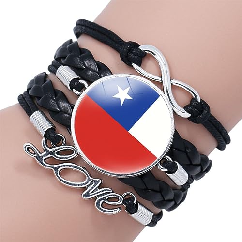 GONMFKM Modisches Gewebtes Armband Mit Chile Flagge Punk Armreif Aus Mehrschichtigem Leder, Geflochten, Für Herren Und Damen, Verstellbare Kettenarmbänder, Charm Neuheit, Patriotischer Schmuck, Abze von GONMFKM