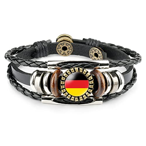 GONMFKM Modisches Gewebtes Armband Mit Deutschland Flagge Punk Armreif Aus Geflochtenem Leder Für Männer Und Frauen, Verstellbare Knopf Armbänder, Charm Neuheit, Patriotischer Schmuck, Zeit Edelstei von GONMFKM