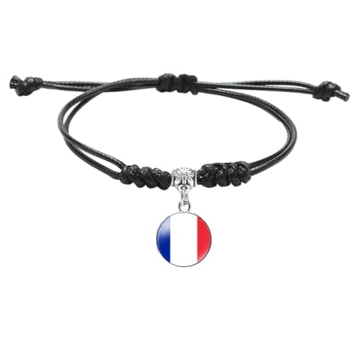 GONMFKM Modisches Gewebtes Armband Mit Frankreich Flagge Punk Geschichteter Geflochtener Armreif Für Männer Und Frauen, Runder Abzeichen Anhänger, Armbänder, Verstellbar, Charm Neuheit, Patriotische von GONMFKM