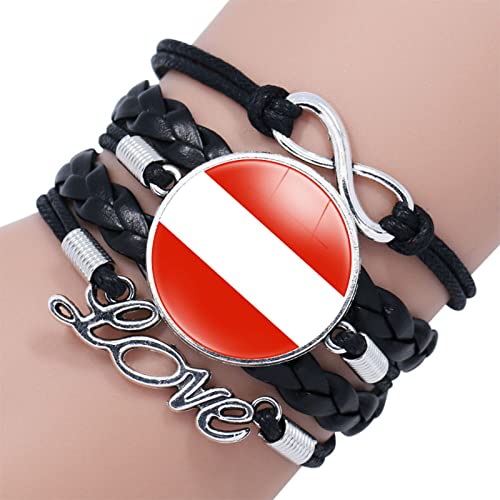 GONMFKM Modisches Gewebtes Armband Mit Österreich Flagge Punk Armreif Aus Mehrschichtigem Leder, Geflochten, Für Herren Und Damen, Verstellbare Kettenarmbänder, Charm Neuheit, Patriotischer Schmuck, von GONMFKM