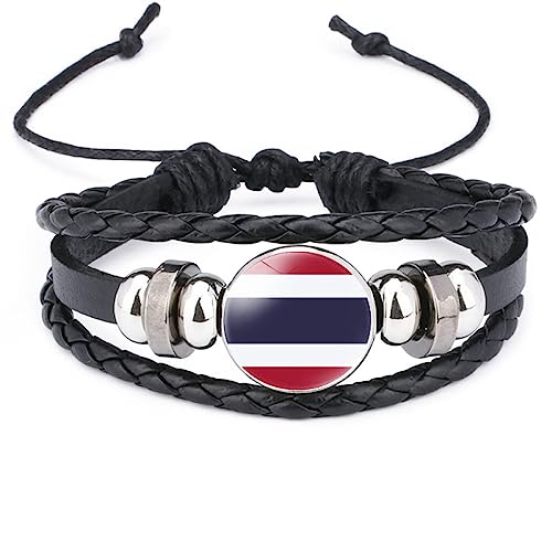 GONMFKM Modisches Gewebtes Armband Mit Thailand Flagge Vintage Mode, Rundes Abzeichen, Armband, Souvenir Charm, Schicker Patriotischer Schmuck, Männer Und Frauen, Geflochtene Armreifen Aus Leder, Ne von GONMFKM