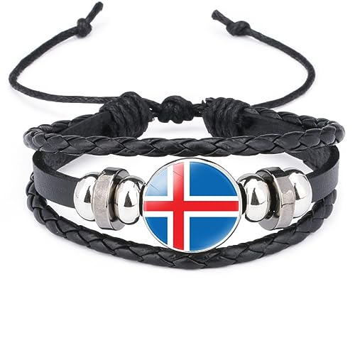 GONMFKM Modisches Island-Flaggen-Armband – Handgefertigter Vintage-Charm Aus Mehrschichtigem Geflochtenem Leder, Surf-Manschetten-Armreif, Für Herren Und Damen, Armband, Schmuck, Accessoires, Gesche von GONMFKM