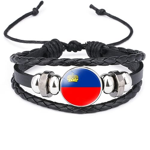 GONMFKM Modisches Liechtenstein-Flaggen-Armband – Vintage, Mehrschichtig, Gewebt, Verstellbarer Perlen-Armreif, Europäische Länder, Armband, Schmuck, Geschenk-Accessoires Für Männer Und Frauen, Schw von GONMFKM