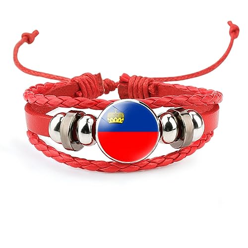 GONMFKM Modisches Liechtenstein-Flaggen-Armband – Vintage, Mehrschichtig, Gewebt, Verstellbarer Perlen-Armreif, Europäische Länder, Armband, Schmuck, Geschenk-Accessoires Für Männer Und Frauen, Rot, von GONMFKM