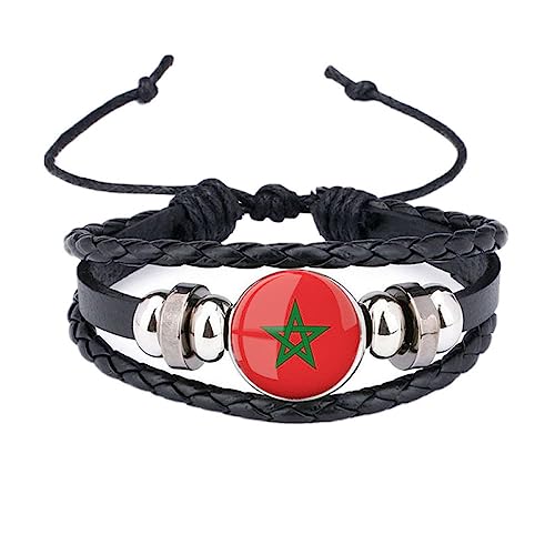 GONMFKM Modisches Marokko Flagge Zeitstein Armband Vintage Armband, Bunt, Handgefertigt, Mehrlagig, Geflochtenes Seil, Verstellbares Armband, Origineller Souvenir Schmuck Für Männer, Frauen, Paar, G von GONMFKM