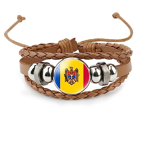 GONMFKM Modisches Moldawien-Flaggen-Armband – Vintage, Mehrlagig, Gewebt, Verstellbar, Perlenarmreif, Europäische Länder, Armband, Schmuck, Geschenk, Accessoires Für Männer Und Frauen, Braun, Lang 1 von GONMFKM