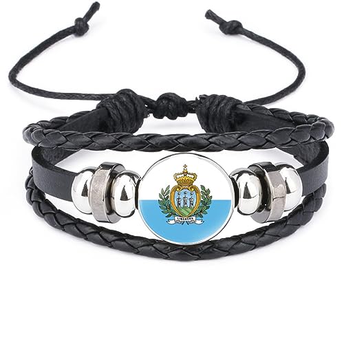 GONMFKM Modisches San-Marino-Flaggen-Armband – Europäischer National-Glasanhänger, Handgefertigte, Mehrschichtige, Gewebte, Verstellbare Armreifen, Armband, Schmuck, Geschenk-Accessoires Für Männer von GONMFKM