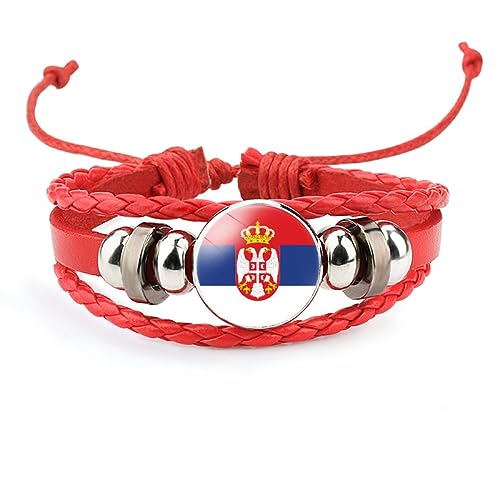 GONMFKM Modisches Serbien-Flaggen-Armband – Europäischer Nationalglas-Charm, Handgefertigt, Mehrschichtig, Gewebt, Verstellbare Armreifen, Armband, Schmuck, Geschenk-Accessoires Für Männer Und Fraue von GONMFKM