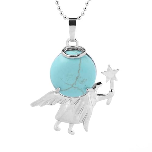 GONMFKM Stilvolle Stein-Halskette, Runde Perle, Natürlicher Türkisfarbener Stein, Quarz, Niedliche Engelsform-Anhänger-Halsketten, Trendige Accessoires, Schmuck Für Damen Und Herren, Romantische Lie von GONMFKM