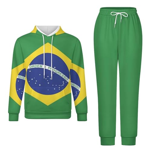 GONMFKM Trainingsanzug Damen Komplettset Loungewear Sets 2-Teilig Herren Trainingsanzüge Mit Brasilien Flagge Langarm Activewear Unisex Mode Lässiger Trainingsanzug Herbst Winter Flagge 1 Xl von GONMFKM