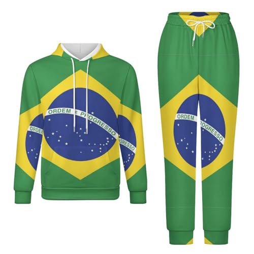 GONMFKM Trainingsanzug Damen Komplettset Loungewear-Sets 2-Teilig Herren-Trainingsanzüge Mit Brasilien-Flagge Langarm Activewear Unisex Mode Lässiger Trainingsanzug Herbst Winter Flagge 2 4Xl von GONMFKM