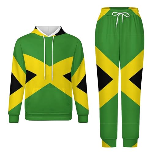 GONMFKM Trainingsanzug Für Herren Und Damen Komplette Sets Mit Jamaika-Flagge Aufdruck Langärmelig Mit Kapuze Zweiteilig Hoodie Jogger Trainingsanzug Set Unisex Sweatshirt Und Jogginghose Flagge 2 Xl von GONMFKM