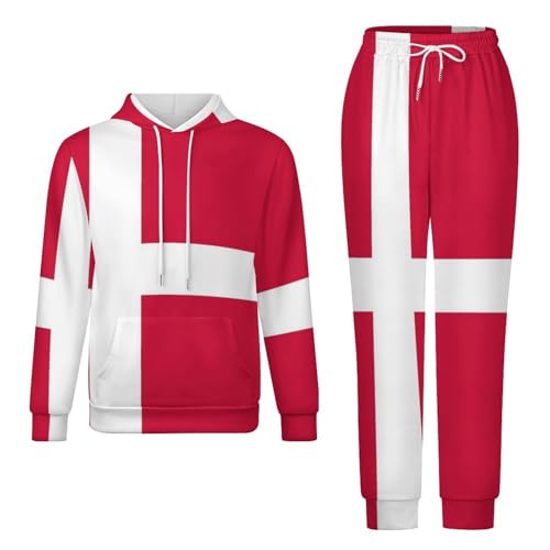GONMFKM Zweiteiliges Outfit Für Herren Und Damen Originelles Dänemark-Flaggen-Print Langärmliges Kapuzenpullover-Oberteil Und Lange Hose Trainingsanzug Unisex Jogginghose Lounge-Komplettset S von GONMFKM