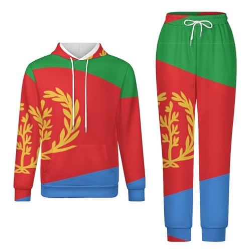 GONMFKM Zweiteiliges Outfit Für Herren Und Damen Originelles Eritrea-Afrika-Flaggen-Print Langärmelige Kapuzenpullover Pullover Oberteile Und Lange Hosen Trainingsanzug Unisex Lounge-Komplettset 2Xl von GONMFKM