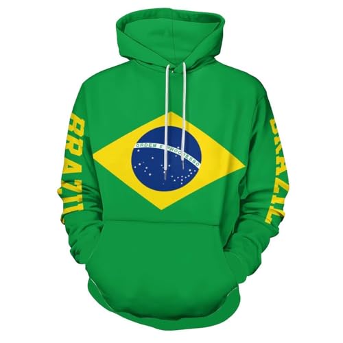 Kapuzenpullover Für Herren Mit Brasilien-Flagge Bedruckt Große Größe Mit Taschen Langärmelig Lässiger Hiphop-Kapuzenpullover Mit Sternendruck Sweatshirt Pullover Mit Kapuze Für Herbst Und Winter M von GONMFKM