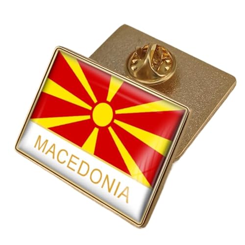 Lustige Runde Anstecknadel Mit Der Flagge Mazedoniens Patriotischer Flaggen-Aufdruck Im Ethnischen Stil Kristallabzeichen Elegante Brosche Krawattennadel Schmuck Hut Kleidung Accessoires Charakter von GONMFKM