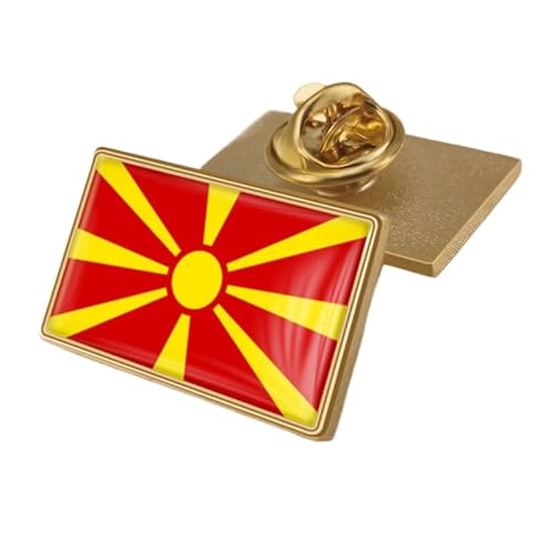Lustige Runde Anstecknadel Mit Mazedonischer Flagge Patriotischer Flaggen-Aufdruck Im Ethnischen Stil Kristallabzeichen Elegante Brosche Krawattennadel Schmuck Hut Kleidungszubehör Rechteckig von GONMFKM