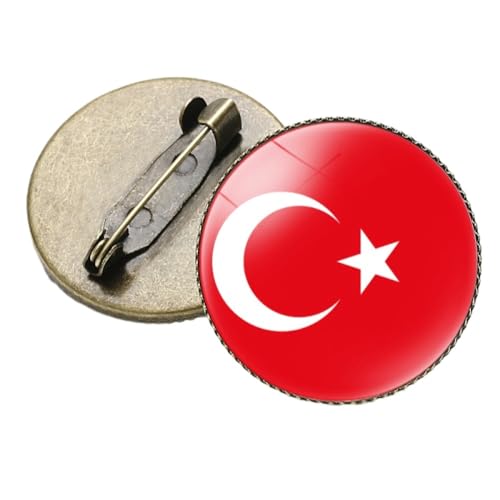 Mode-Flagge Für Türkiye-Brosche, Time Gem, Asiatische Flagge, Muster, Glas-Cabochon-Anstecknadel, Runder Retro-Anhänger Für Männer Und Frauen, Schmuck, Accessoires, Geschenk, Weiß, Lang: 2,5 von GONMFKM