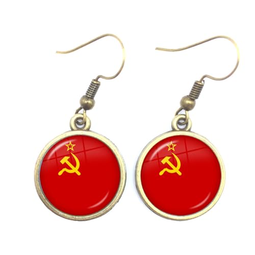 Mode Persönlichkeit Sowjetunion Flagge Baumeln Ohrring National Logo Bild Glas Cabochon Charme Creolen Haken Ohrring, Schmuck Zubehör Für Frauen Männer Mädchen Geschenk, Gelb, Einheitsgröße von GONMFKM