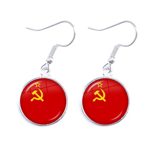 Mode Persönlichkeit Sowjetunion Flagge Baumeln Ohrring National Logo Bild Glas Cabochon Charme Creolen Haken Ohrring, Schmuck Zubehör Für Frauen Männer Mädchen Geschenk, Weiß, Einheitsgröße von GONMFKM