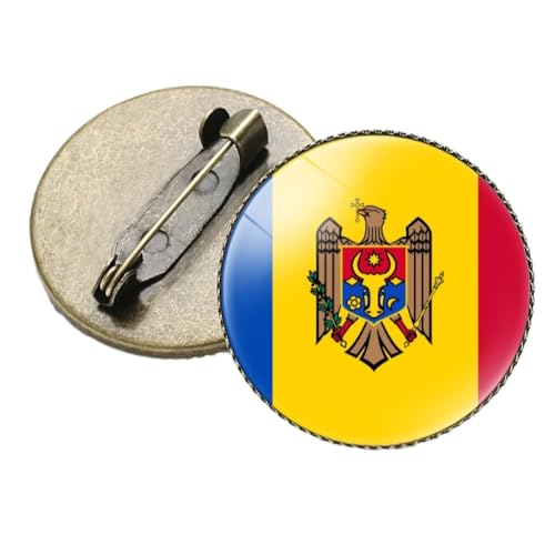 Modische Anstecknadel Mit Moldawien-Flagge, Europa-Nationalflagge, Runde Brosche Aus Glas, Patriotische Brosche Für Damen Und Herren, Kleidung, Hut, Rucksack, Zubehör, Gelb, Lang: 2,5 Cm von GONMFKM