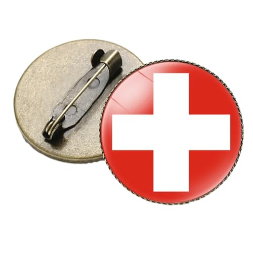 Modische Anstecknadel Mit Nationalflagge Der Schweiz, Runde Form, Anstecknadel, Brosche, Neuheit, Schmuck, Geschenke Für Männer Und Frauen, Kleidung, Hut, Rucksack, Zubehör, Gelb, Lang: 2,5 von GONMFKM