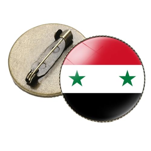 Modische Brosche Mit Syrischer Nationalflagge, Kreativer Runder Charme, Anstecknadel, Kostüm, Hemdkragen, Schmuck, Accessoires, Geschenke Für Damen Und Herren, Weiß, Lang: 2,5 Cm von GONMFKM