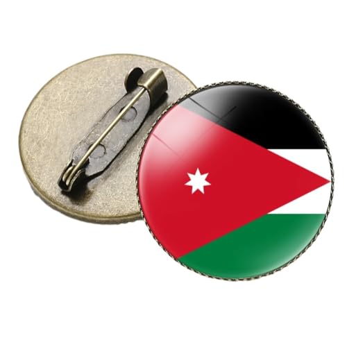 Modische Flagge Für Jordanien-Brosche, Time Gem, Asiatisches Flaggenmuster, Glas-Cabochon-Anstecknadel, Runder Retro-Anhänger Für Männer Und Frauen, Schmuck, Accessoires, Geschenk, Weiß, Lan von GONMFKM