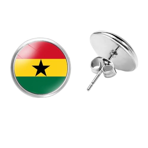 Modische Persönlichkeit, 1 Paar Ghana-Flaggen-Ohrringe, Afrikanische Nationalflagge, 12 Mm Glas-Cabochon-Anhänger-Ohrstecker, Schmuck, Geschenk-Accessoires Für Frauen Und Mädchen, Modische O von GONMFKM