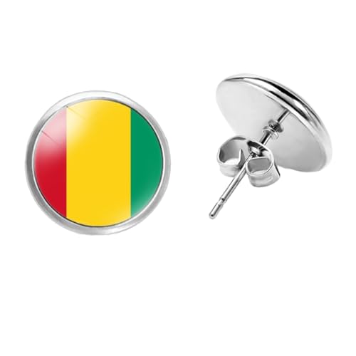 Modische Persönlichkeit, 1 Paar Ohrringe Mit Guinea-Flagge, Afrikanische Nationalflagge, 12 Mm Glas-Cabochon-Anhänger, Ohrstecker, Schmuck, Geschenk, Accessoires Für Frauen Und Mädchen, Modi von GONMFKM