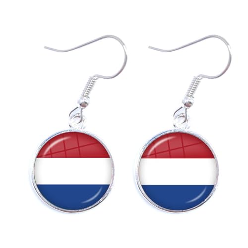 Modische Persönlichkeit, Baumelnde Ohrringe Mit Niederländischer Flagge, Nationallogo, Bild, Glas-Cabochon-Charm, Creolen Mit Haken, Schmuckzubehör Für Damen, Herren, Mädchen, Geschenk, Weiß von GONMFKM