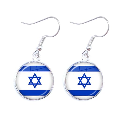 Modische Persönlichkeit, Israel-Flagge, Haken-Ohrring, Modische Nationalflagge, Glas-Anhänger, Baumelnde Ohrringe, Schmuck, Weihnachts-Creolen, Geschenk-Accessoires Für Damen Und Herren, Wei von GONMFKM