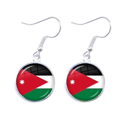 Modische Persönlichkeit, Jordanien-Flagge, Haken-Ohrring, Modische Nationalflagge, Glas-Charm, Baumelnde Ohrringe, Schmuck, Weihnachts-Creolen, Geschenk-Accessoires Für Damen Und Herren, Wei von GONMFKM