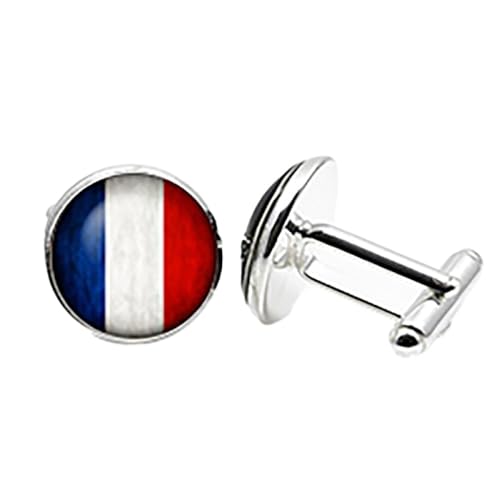 Persönlichkeit Frankreich Flagge Manschettenknöpfe Für Männer Vintage Europa Und Amerika Glaskuppel Runde Hemd Manschettenknopf, Business Hochzeit Party Schmuck Geschenk Zubehör, Weiß, Lang: von GONMFKM